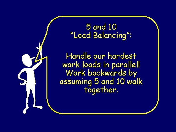 5 and 10 “Load Balancing”: Handle our hardest work loads in parallel! Work backwards
