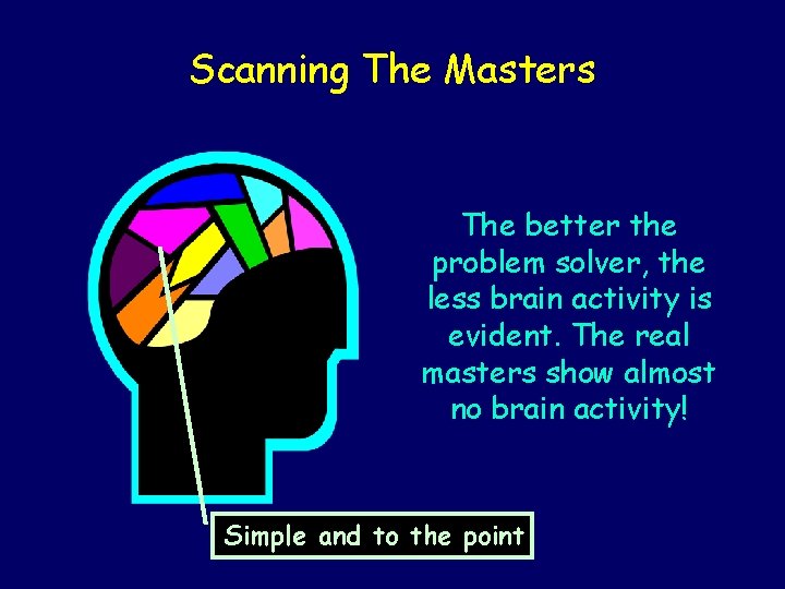 Scanning The Masters The better the problem solver, the less brain activity is evident.