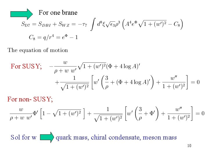 For one brane For SUSY; For non- SUSY; Sol for w quark mass, chiral