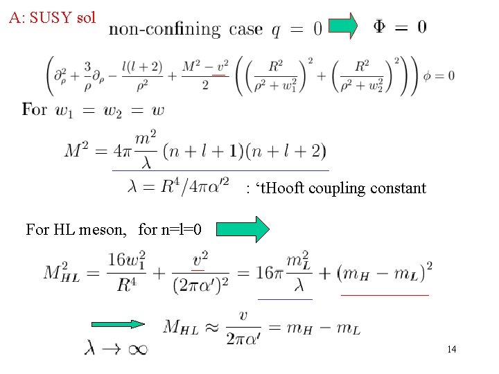 A: SUSY sol : ‘t. Hooft coupling constant For HL meson, for n=l=0 14