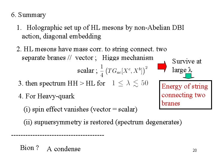 6. Summary 1. 　Holographic set up of HL mesons by non-Abelian DBI action, diagonal