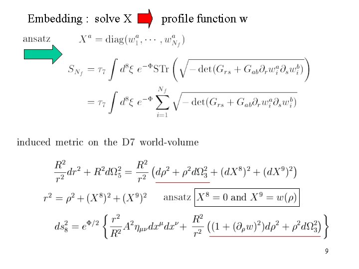 Embedding : solve X profile function w 9 