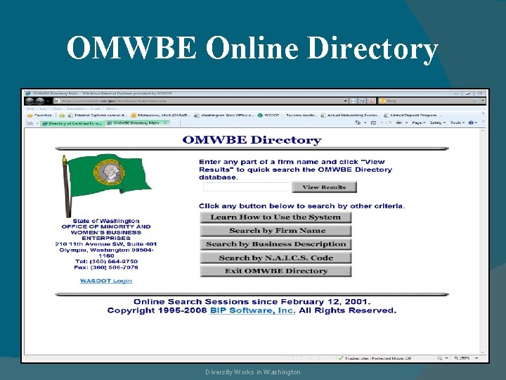 OMWBE Online Directory Diversity Works in Washington 