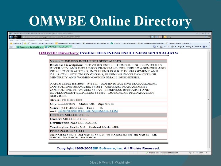 OMWBE Online Directory Diversity Works in Washington 