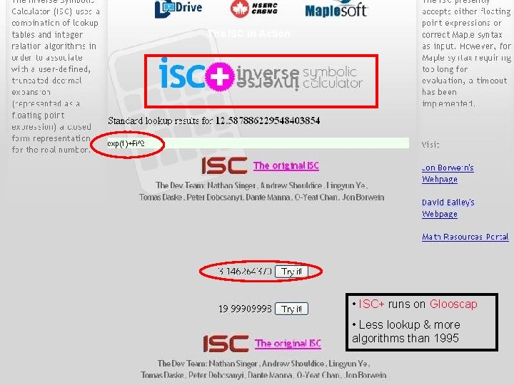 The ISC in Action Input of • ISC+ runs on Glooscap • Less lookup