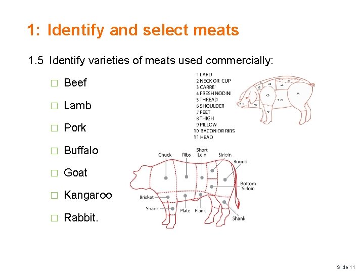 1: Identify and select meats 1. 5 Identify varieties of meats used commercially: �
