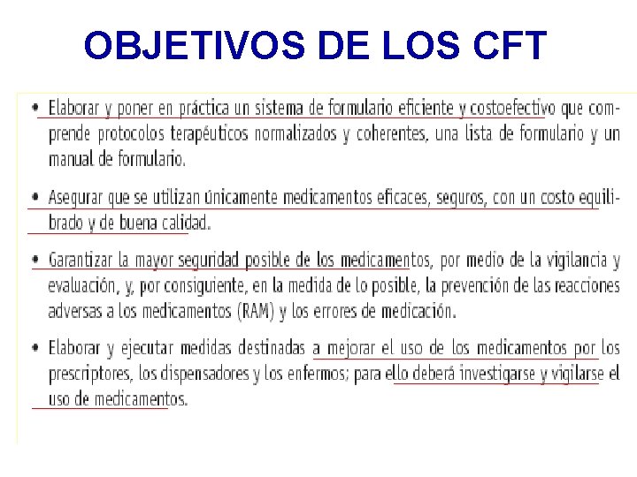 OBJETIVOS DE LOS CFT OBJETIVOS DE LOS CFT