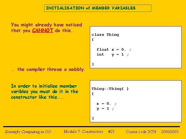 INITIALISATION of MEMBER VARIABLES You might already have noticed that you CANNOT do this.