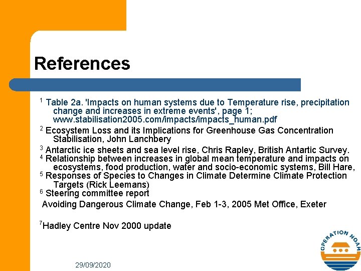 References Table 2 a. 'Impacts on human systems due to Temperature rise, precipitation change