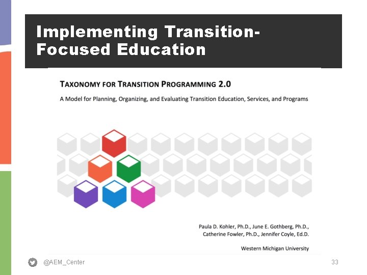 Implementing Transition. Focused Education @AEM_Center 33 