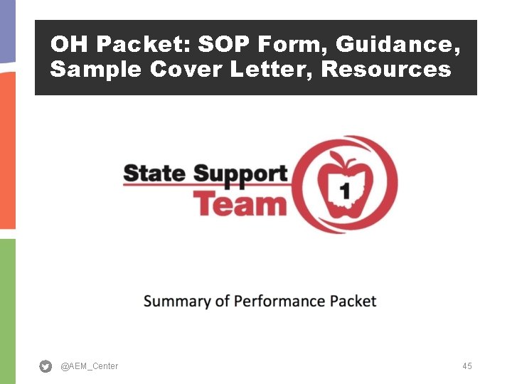 OH Packet: SOP Form, Guidance, Sample Cover Letter, Resources @AEM_Center 45 