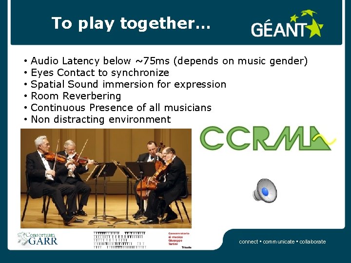 To play together… • • • Audio Latency below ~75 ms (depends on music