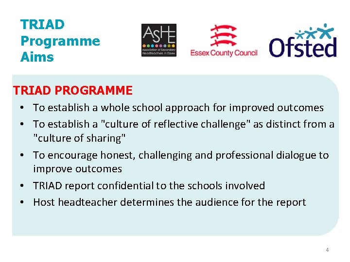 TRIAD Programme Aims TRIAD PROGRAMME • To establish a whole school approach for improved