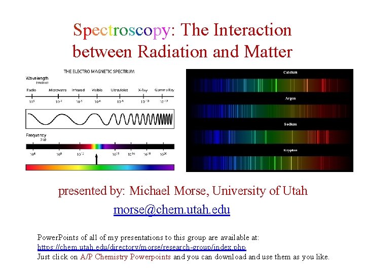 Spectroscopy: The Interaction between Radiation and Matter presented by: Michael Morse, University of Utah