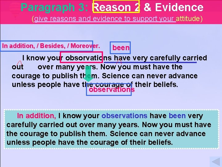 Paragraph 3: Reason 2 & Evidence (give reasons and evidence to support your attitude)