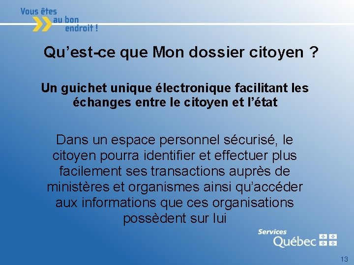 Qu’est-ce que Mon dossier citoyen ? Un guichet unique électronique facilitant les échanges entre