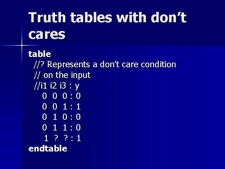 Truth tables with don’t cares table //? Represents a don’t care condition // on Truth tables with don’t cares table //? Represents a don’t care condition // on