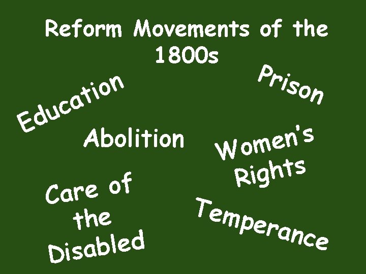 Reform Movements of the 1800 s n o i t a E c u