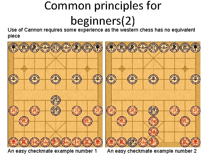 Common principles for beginners(2) Use of Cannon requires some experience as the western chess
