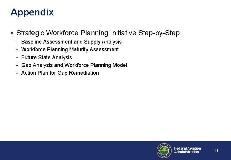 Appendix • Strategic Workforce Planning Initiative Step-by-Step - Baseline Assessment and Supply Analysis Workforce