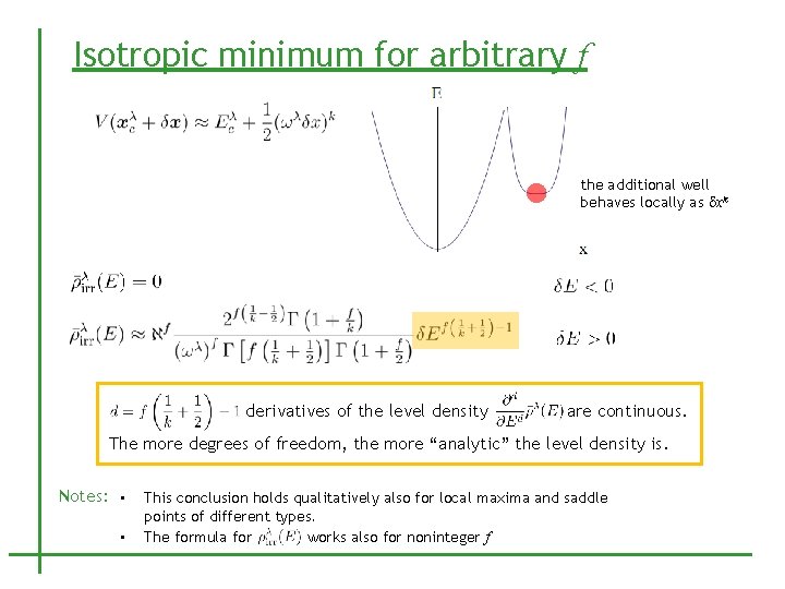 Isotropic minimum for arbitrary f the additional well behaves locally as dxk derivatives of