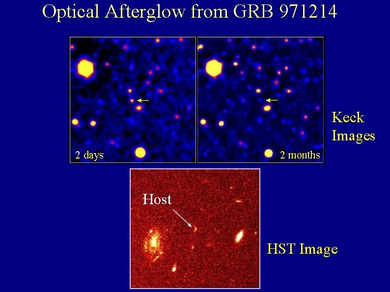 Optical Afterglow from GRB 971214 Keck Images 2 days 2 months Host HST Image
