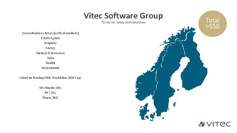 Vitec Software Group To rely on, today and tomorrow Seven Business Areas (vertical markets) Vitec Software Group To rely on, today and tomorrow Seven Business Areas (vertical markets)