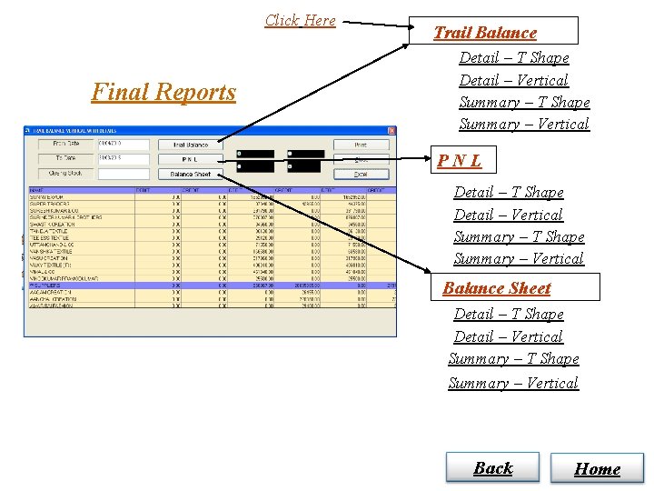 Click Here Final Reports Trail Balance Detail – T Shape Detail – Vertical Summary