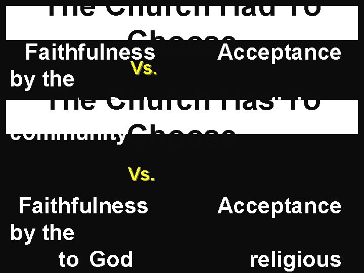 The Church Had To Choose Faithfulness Acceptance Vs. by the The Church Has To