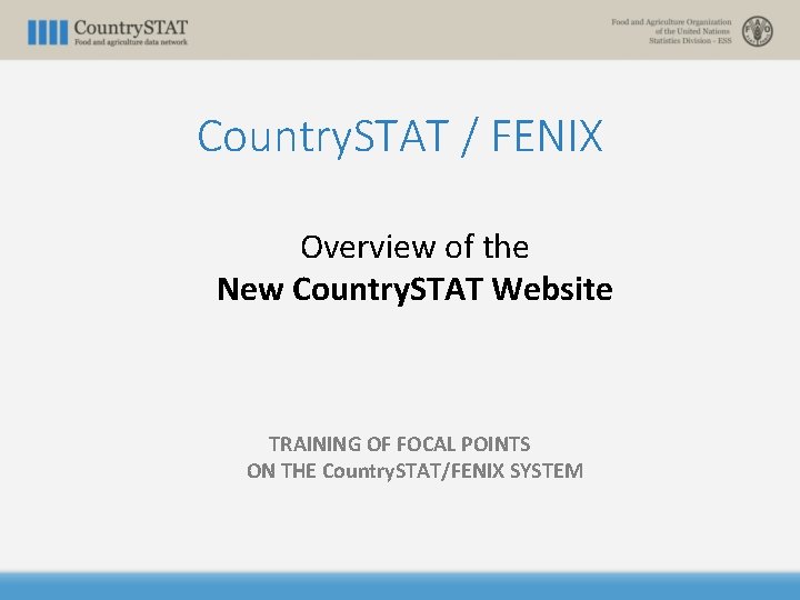 Country. STAT / FENIX Overview of the New Country. STAT Website TRAINING OF FOCAL
