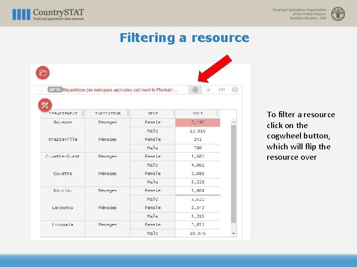 Filtering a resource To filter a resource click on the cogwheel button, which will