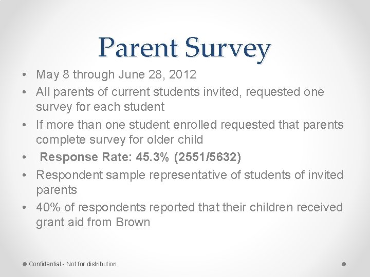 Parent Survey • May 8 through June 28, 2012 • All parents of current