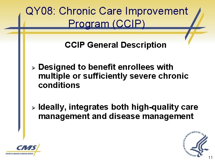 QY 08: Chronic Care Improvement Program (CCIP) CCIP General Description Ø Ø Designed to