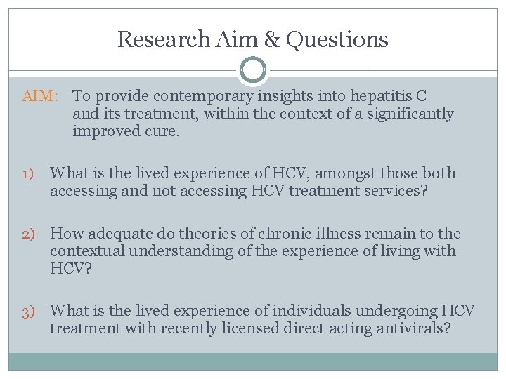 Research Aim & Questions AIM: To provide contemporary insights into hepatitis C and its