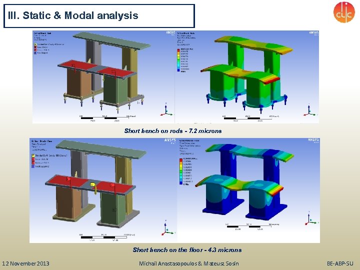 III. Static & Modal analysis Short bench on rods - 7. 2 microns Short