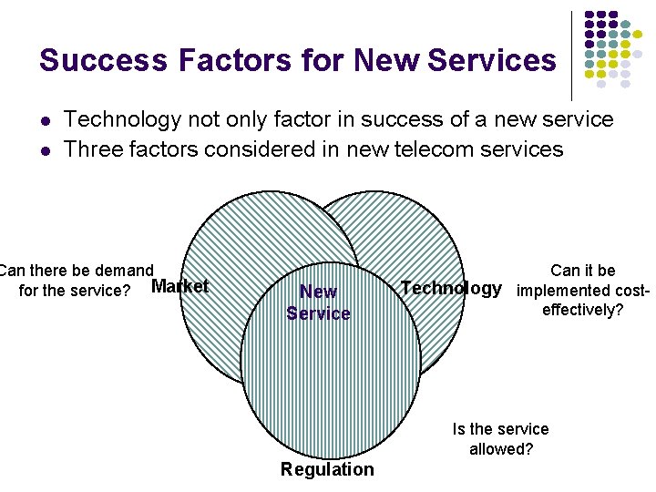 Success Factors for New Services l l Technology not only factor in success of