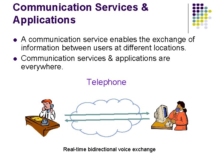 Communication Services & Applications l l A communication service enables the exchange of information