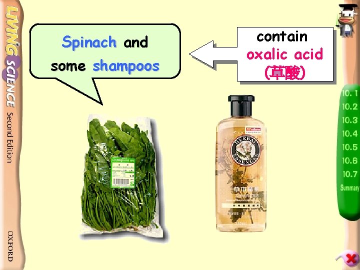 Spinach and some shampoos contain oxalic acid (草酸) 