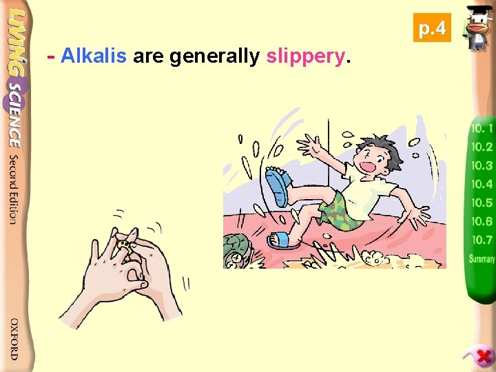 p. 4 - Alkalis are generally slippery. 