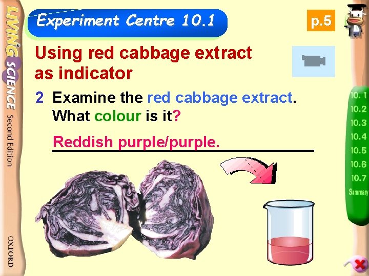 Experiment Centre 10. 1 p. 5 Using red cabbage extract as indicator 2 Cut