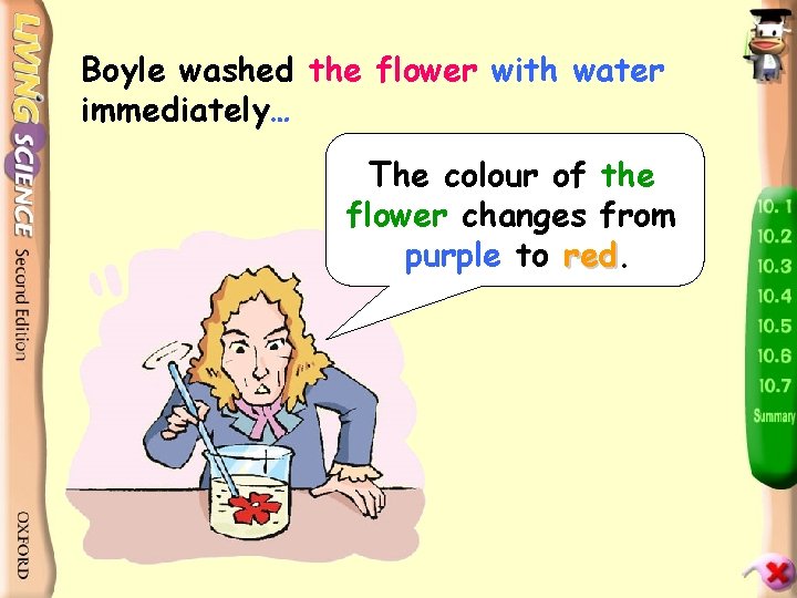 Boyle washed the flower with water immediately… The colour of the flower changes from