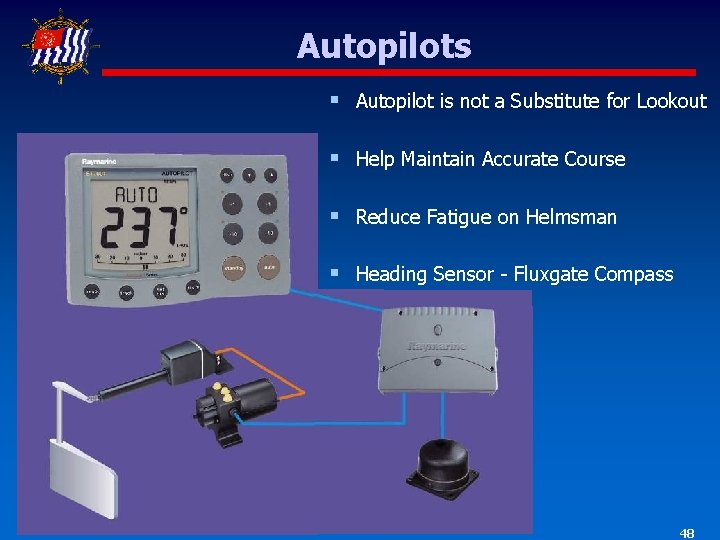 Autopilots § Autopilot is not a Substitute for Lookout § Help Maintain Accurate Course
