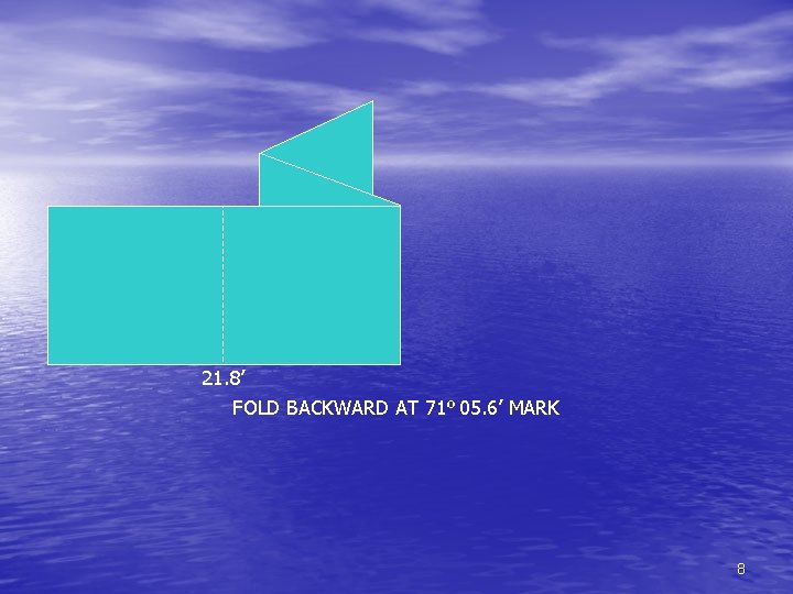 21. 8’ FOLD BACKWARD AT 71º 05. 6’ MARK 8 