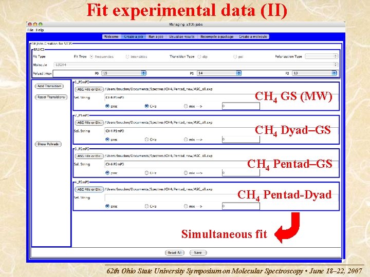 Fit experimental data (II) CH 4 GS (MW) CH 4 Dyad–GS CH 4 Pentad-Dyad