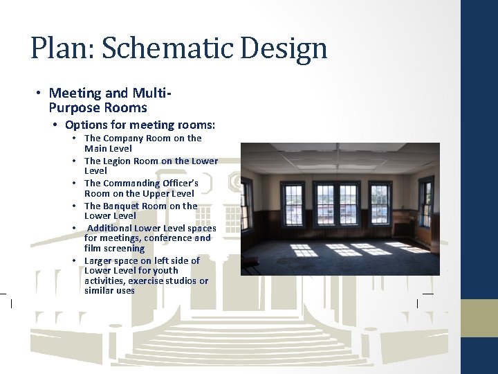 Plan: Schematic Design • Meeting and Multi. Purpose Rooms • Options for meeting rooms: