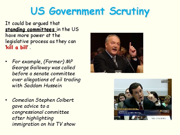 US Government Scrutiny It could be argued that standing committees in the US have