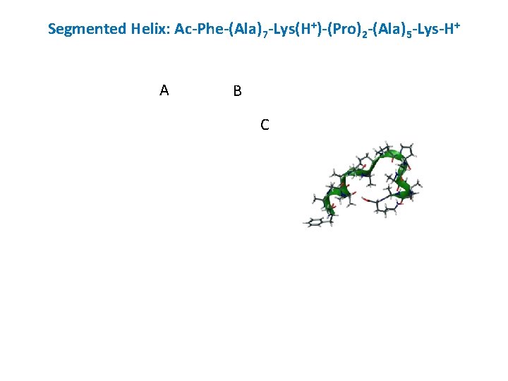 Segmented Helix: Ac-Phe-(Ala)7 -Lys(H+)-(Pro)2 -(Ala)5 -Lys-H+ A B C 