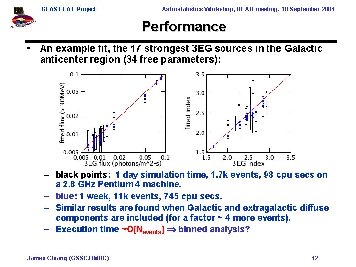 GLAST LAT Project Astrostatistics Workshop, HEAD meeting, 10 September 2004 Performance • An example