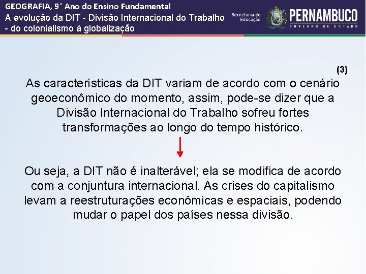 GEOGRAFIA, 9° Ano do Ensino Fundamental A evolução da DIT - Divisão Internacional do