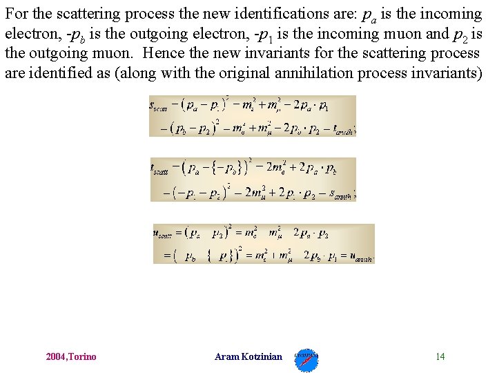 For the scattering process the new identifications are: pa is the incoming electron, -pb